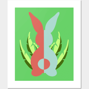 Easter Bunny Red & Dull Green Posters and Art